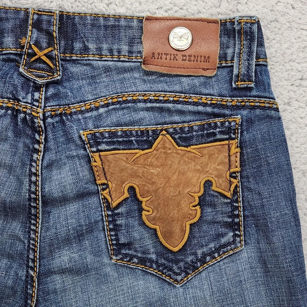Antik Denim Jeans Womens 29 Medium Wash Low Rise Skinny Stretch Blue Embroidered